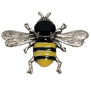 Sadie Green Black Stone Black Yellow Enamel Bee Insect Pin Brooch, Signed